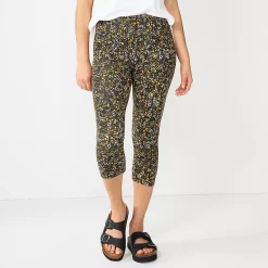 Petite Sonoma Goods For Life® Wide-Waist Capri Leggings -SONOMA Store 3590181 Black Floral