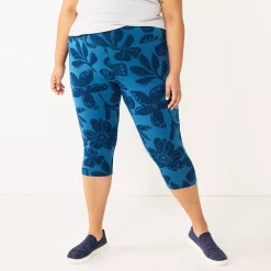 Plus Size Sonoma Goods For Life® Knit Capri Leggings -SONOMA Store 4878367 Navy Bloom