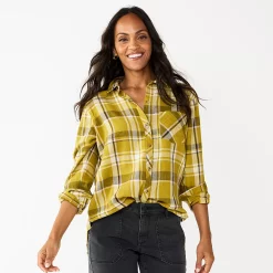 Women's Sonoma Goods For Life® Essential Everyday Button-Down Shirt -SONOMA Store 4991213 Green Plaid