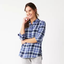 Women's Sonoma Goods For Life® Essential Everyday Button-Down Shirt -SONOMA Store 4991213 Light Blue Plaid