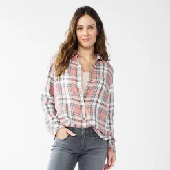 Women's Sonoma Goods For Life® Essential Everyday Button-Down Shirt -SONOMA Store 4991213 Mauve Plaid