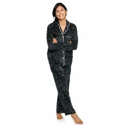 Women's Sonoma Goods For Life® Velour Long Sleeve Pajama Shirt & Pajama Pants Sleep Set 18 Women's Sonoma Goods For Life® Velour Long Sleeve Pajama Shirt & Pajama Pants Sleep Set -SONOMA Store 5033010 Black Stars
