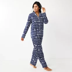 Women's Sonoma Goods For Life® Velour Long Sleeve Pajama Shirt & Pajama Pants Sleep Set 16 Women's Sonoma Goods For Life® Velour Long Sleeve Pajama Shirt & Pajama Pants Sleep Set -SONOMA Store 5033010 Navy Fairisle