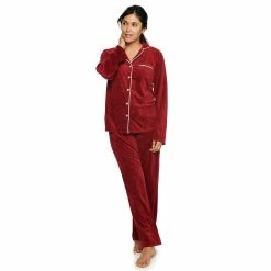 Women's Sonoma Goods For Life® Velour Long Sleeve Pajama Shirt & Pajama Pants Sleep Set 15 Women's Sonoma Goods For Life® Velour Long Sleeve Pajama Shirt & Pajama Pants Sleep Set -SONOMA Store 5033010 Red Embossed Heart