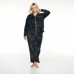 Plus Size Sonoma Goods For Life® Velour Pajama Shirt & Pajama Pants Set -SONOMA Store 5033014 Black Stars