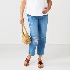 Maternity Sonoma Goods For Life® Over-The-Belly Cropped Straight-Leg Jeans -SONOMA Store 5035940 Destructed Light Wash