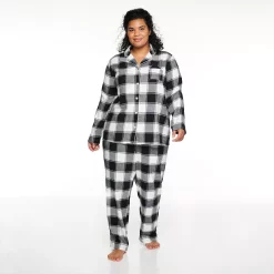 Plus Size Sonoma Goods For Life® Flannel Pajama Shirt & Pajama Pants Set -SONOMA Store 5146738 Black White Buffalo