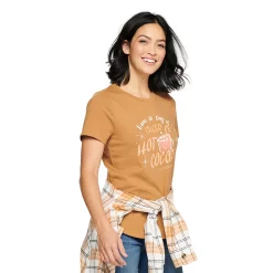 Women's Sonoma Goods For Life® Short Sleeve Holiday Graphic Tee -SONOMA Store 5180762 Cup Of Cheer Brown