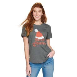 Women's Sonoma Goods For Life® Short Sleeve Holiday Graphic Tee -SONOMA Store 5180762 Merry Christmas Gray