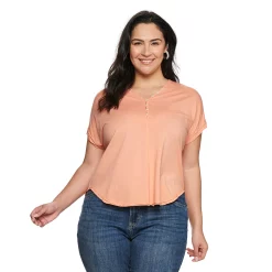 Plus Size Sonoma Goods For Life® Dolman Short Sleeve Button Front Top -SONOMA Store 5204508 Carolina Peach