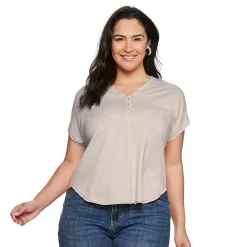 Plus Size Sonoma Goods For Life® Dolman Short Sleeve Button Front Top -SONOMA Store 5204508 Fieldstone
