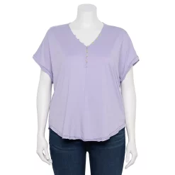 Plus Size Sonoma Goods For Life® Dolman Short Sleeve Button Front Top -SONOMA Store 5204508 Glazed Berry