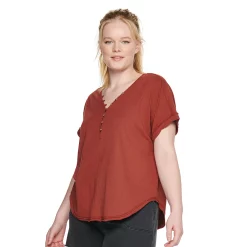 Plus Size Sonoma Goods For Life® Dolman Short Sleeve Button Front Top -SONOMA Store 5204508 Marsala Flower