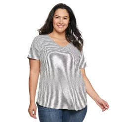 Plus Size Sonoma Goods For Life® V-Neck Tunic Tee -SONOMA Store 5209140 Black White Stripe