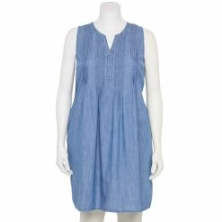 Plus Size Sonoma Goods For Life® Pintuck Linen-Blend Dress -SONOMA Store 5223428 Chambray