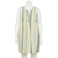 Plus Size Sonoma Goods For Life® Pintuck Linen-Blend Dress -SONOMA Store 5223428 Multi Green Stripe