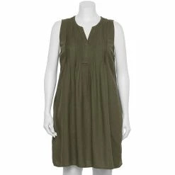 Plus Size Sonoma Goods For Life® Pintuck Linen-Blend Dress -SONOMA Store 5223428 Olive Night