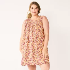 Plus Size Sonoma Goods For Life® Pintuck Linen-Blend Dress -SONOMA Store 5223428 Peach Floral