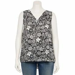 Plus Size Sonoma Goods For Life® V-Neck Tank -SONOMA Store 5226888 Black White Floral