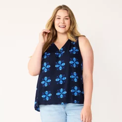Plus Size Sonoma Goods For Life® V-Neck Tank -SONOMA Store 5226888 Large Navy Floral