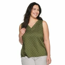 Plus Size Sonoma Goods For Life® V-Neck Tank -SONOMA Store 5226888 Olive Diamond Geo
