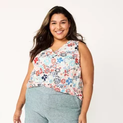 Plus Size Sonoma Goods For Life® V-Neck Tank -SONOMA Store 5226888 Red Blue Multi Floral