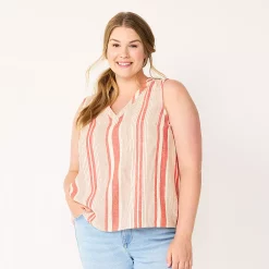 Plus Size Sonoma Goods For Life® V-Neck Tank -SONOMA Store 5226888 Red Stripe