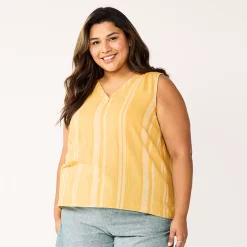 Plus Size Sonoma Goods For Life® V-Neck Tank -SONOMA Store 5226888 Yellow Stripe