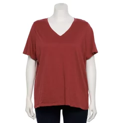Plus Size Sonoma Goods For Life® Everyday V-Neck Tee -SONOMA Store 5232140 Marsala Flower