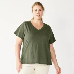 Plus Size Sonoma Goods For Life® Everyday V-Neck Tee -SONOMA Store 5232140 Olive Night