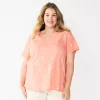 Plus Size Sonoma Goods For Life® Everyday V-Neck Tee -SONOMA Store 5232145 Coral Medium Floral
