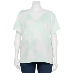 Plus Size Sonoma Goods For Life® Everyday V-Neck Tee -SONOMA Store 5232145 Light Blue Tie Dye