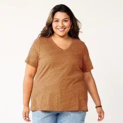 Plus Size Sonoma Goods For Life® Everyday V-Neck Tee -SONOMA Store 5232145 Texture Brown