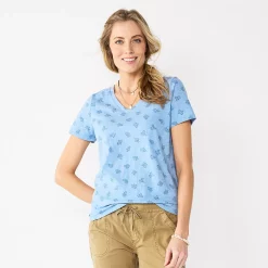 Petite Sonoma Goods For Life® Everyday Short Sleeve V-Neck Tee -SONOMA Store 5234230 Blue Mini Floral