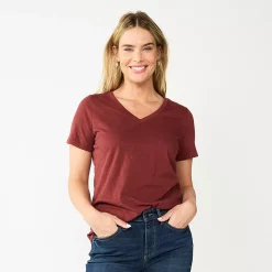 Petite Sonoma Goods For Life® Everyday Short Sleeve V-Neck Tee -SONOMA Store 5234230 Brown