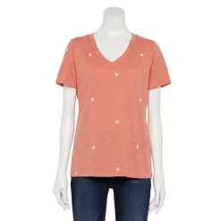Petite Sonoma Goods For Life® Everyday Short Sleeve V-Neck Tee -SONOMA Store 5234230 Coral Heart