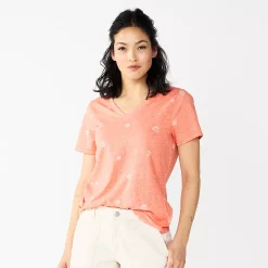 Petite Sonoma Goods For Life® Everyday Short Sleeve V-Neck Tee -SONOMA Store 5234230 Coral Mini Floral
