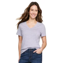 Petite Sonoma Goods For Life® Everyday Short Sleeve V-Neck Tee -SONOMA Store 5234230 Light Purple Stripe
