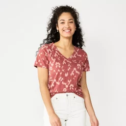 Petite Sonoma Goods For Life® Everyday Short Sleeve V-Neck Tee -SONOMA Store 5234230 Mauve Ikat Dye