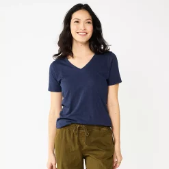 Petite Sonoma Goods For Life® Everyday Short Sleeve V-Neck Tee -SONOMA Store 5234230 Navy