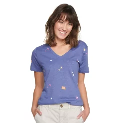 Petite Sonoma Goods For Life® Everyday Short Sleeve V-Neck Tee -SONOMA Store 5234230 Purple Spaced Floral