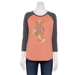 Women's Sonoma Goods For Life® Three Quarter Sleeve Baseball Graphic Tee 16 Women's Sonoma Goods For Life® Three Quarter Sleeve Baseball Graphic Tee -SONOMA Store 5242169 Pink Peace Floral