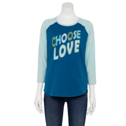 Women's Sonoma Goods For Life® Three Quarter Sleeve Baseball Graphic Tee 22 Women's Sonoma Goods For Life® Three Quarter Sleeve Baseball Graphic Tee -SONOMA Store 5242169 Teal Choose Love