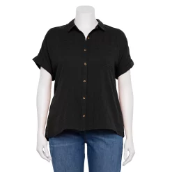 Plus Size Sonoma Goods For Life® Short Sleeve Button Down Top -SONOMA Store 5258112 Black