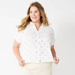Plus Size Sonoma Goods For Life® Short Sleeve Button Down Top -SONOMA Store 5258112 Cream Sun Print