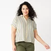Plus Size Sonoma Goods For Life® Short Sleeve Button Down Top -SONOMA Store 5258112 Multi Happy Stripe