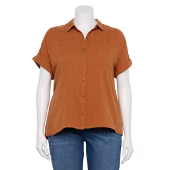 Plus Size Sonoma Goods For Life® Short Sleeve Button Down Top -SONOMA Store 5258112 Rust