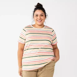 Plus Size Sonoma Goods For Life® Everyday Crewneck Tee -SONOMA Store 5259072 Olive Multi Stripe