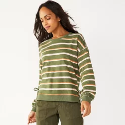 Women's Sonoma Goods For Life® Side Tie Sweatshirt -SONOMA Store 5271671 Olive Hope Stripe