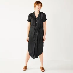Women's Sonoma Goods For Life® Button Front Midi Shirt Dress -SONOMA Store 5345259 Black